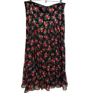 Diane von Furstenberg Heart & Floral Print Midi Skirt Black Women's Size 12